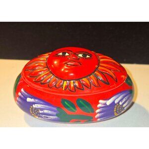 Hand-Painted Ceramic Sunflower Design Oval Trinket Box With Lid